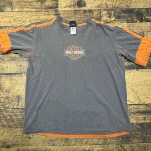Harley-Davidson Daytona Beach‎ FL Gray Orange Embroidered Logo T-Shirt Size L